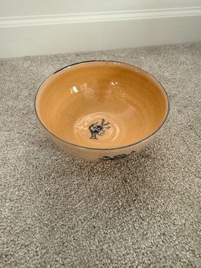 Nicholas Mosse pottery Yellow Ceramic Decorative Bowl with Blue Accent